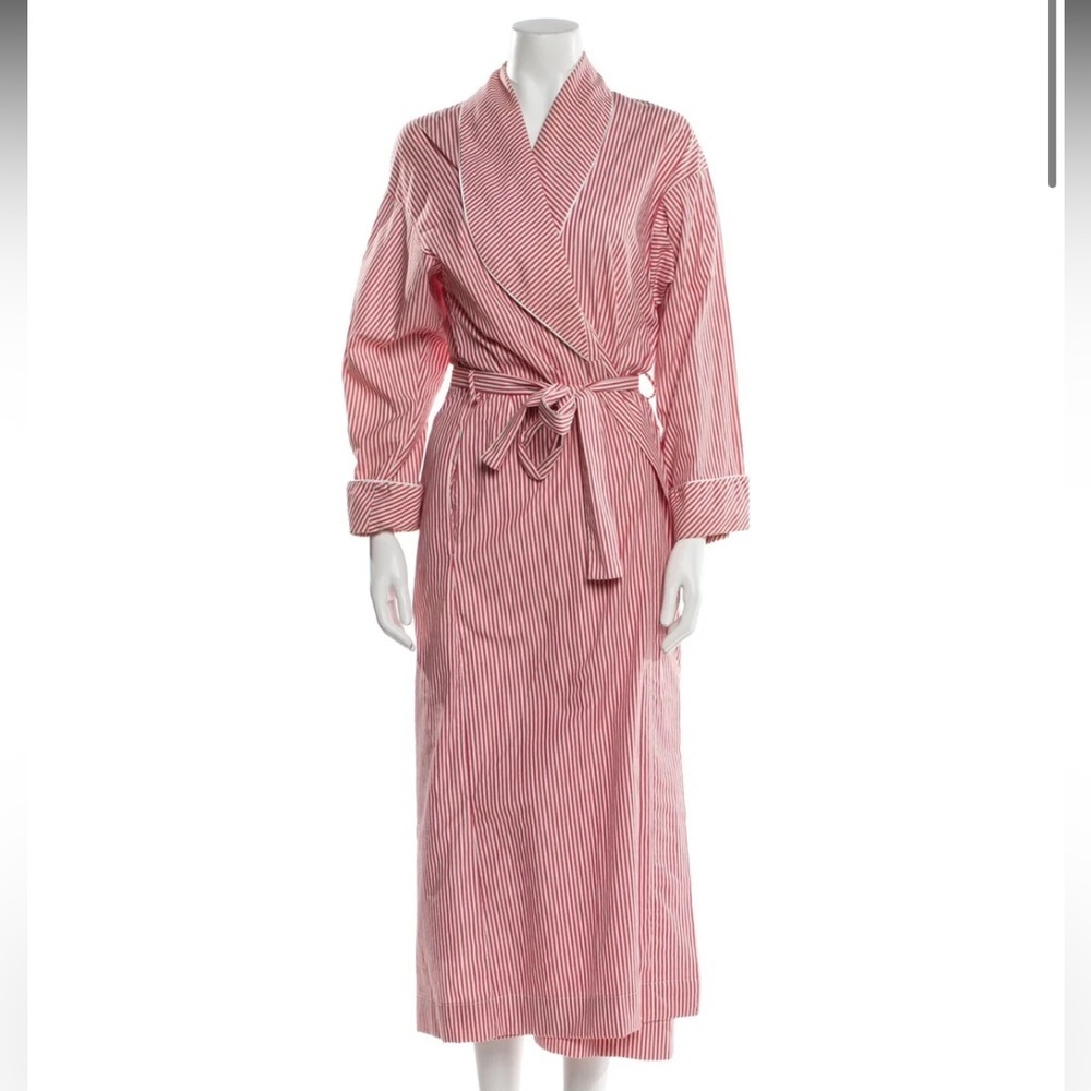 VINTAGE Valentino Intimo Intimates Pink and White Striped Robe 100% cotton